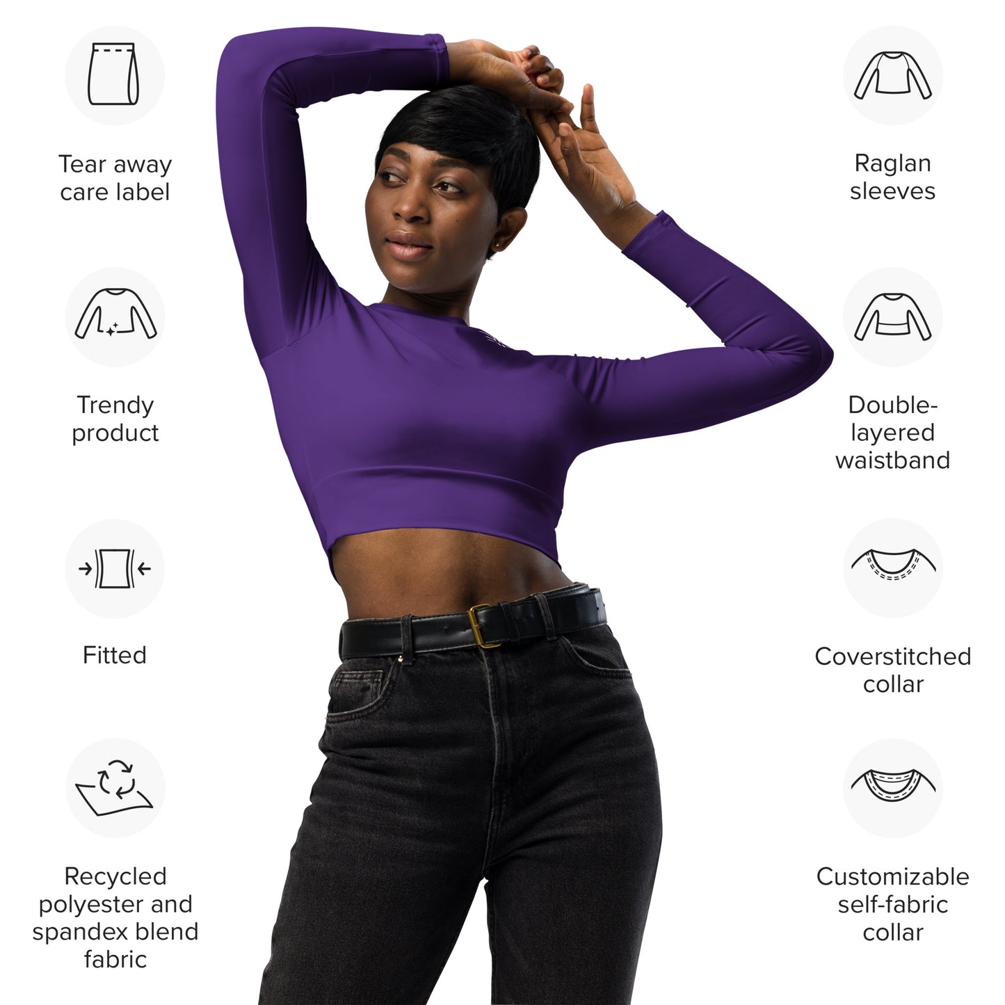 Purple Long-Sleeve Crop Top