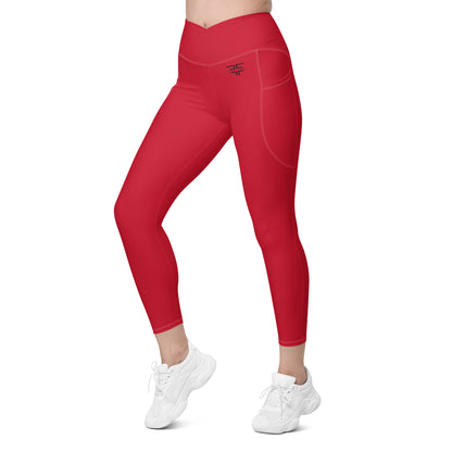 Red Crossover Leggings w/ Pockets