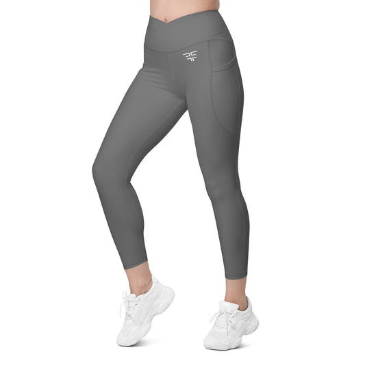 Grey Crossover Leggings w/ Pockets