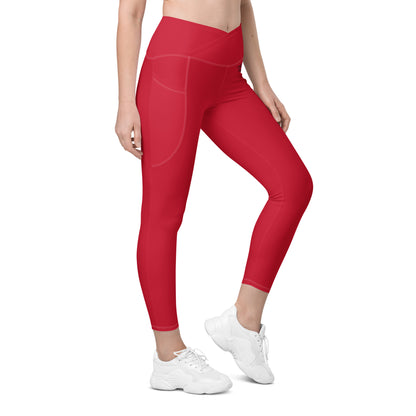 Red Crossover Leggings w/ Pockets