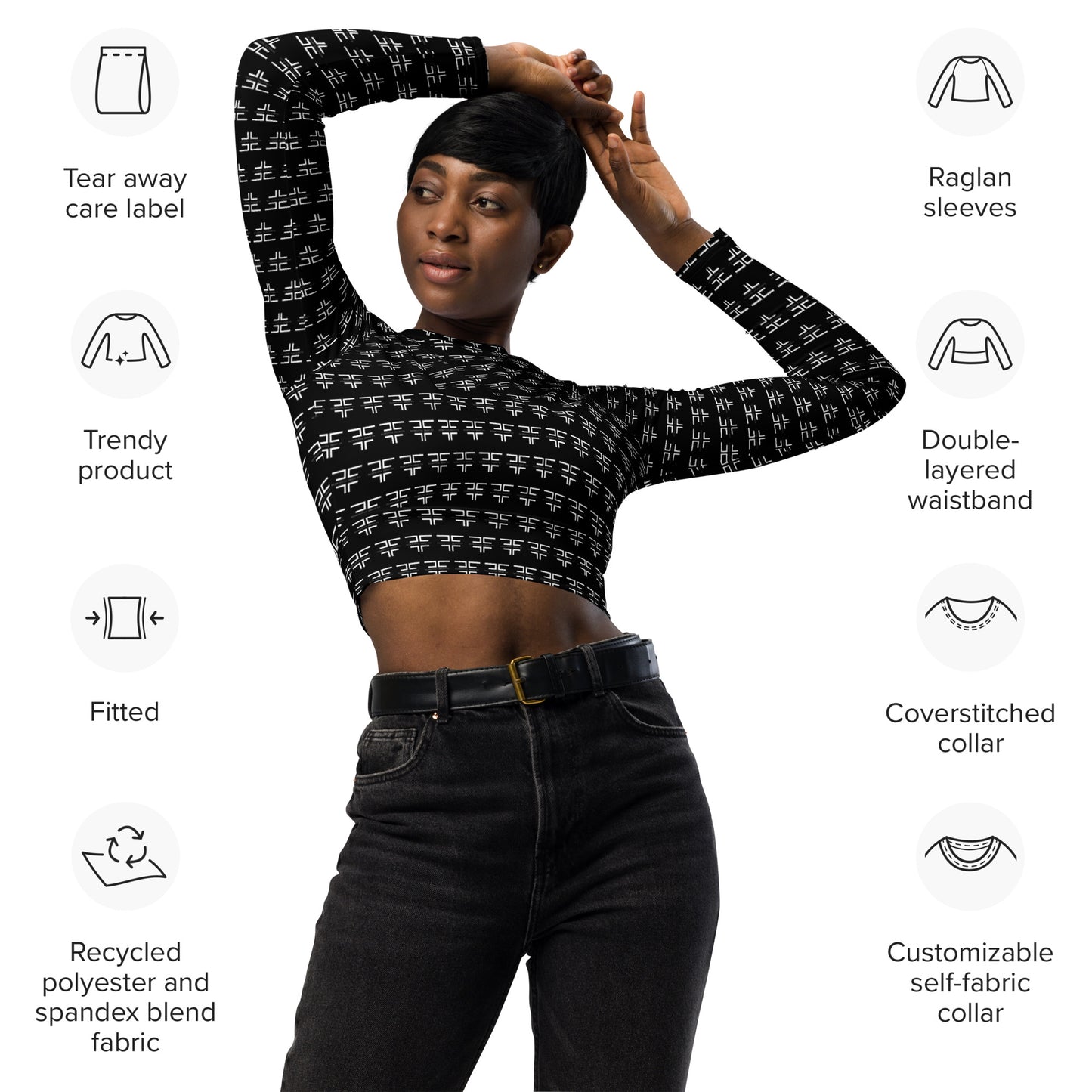 Black Logo Long-Sleeve Crop Top