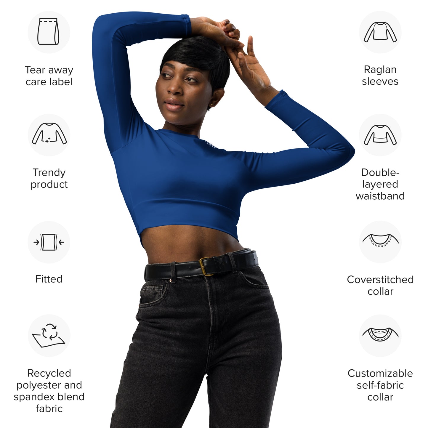 Blue Long-Sleeve Crop Top