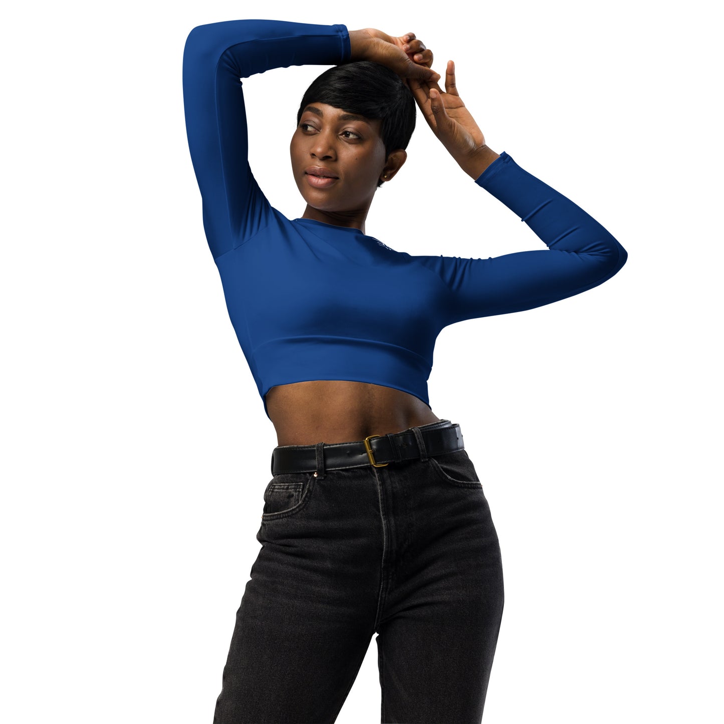 Blue Long-Sleeve Crop Top