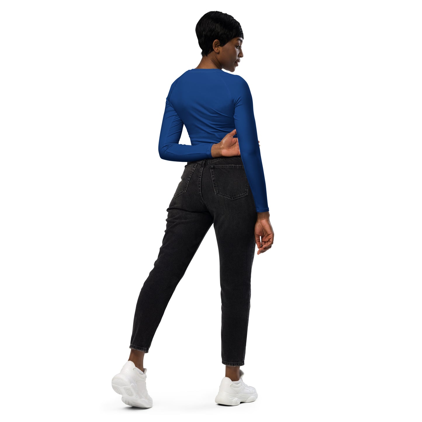 Blue Long-Sleeve Crop Top